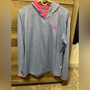 The North Face Women's Blue Heather Hoodie with Pink Trim